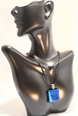 Pot Pendant Laser Engraved Blue Dichroic Glass