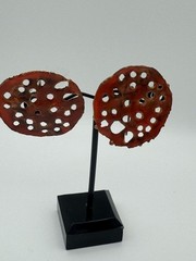 Artisan 1980s Handmade Earrings Reddish Orange And Black Enamel