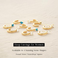 MYEARS Gold Hoop Earrings for Women Open Round Turquoise 14K One Size,
