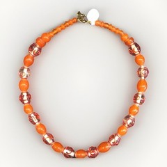 Chunky Tangerine Glass Beaded 20” Apricot Necklace Golds Oranges Glass Beads NEW