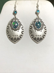 NEW ITEM* HANDCRAFTED EGYPTIAN DROP EARRINGS W/ AUSTRALIAN MOSAIC OPALS-.925 sil