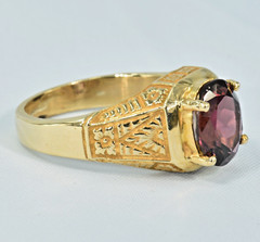 Natural Garnet 14k Solid Gold Oval Ring Engraved