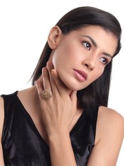 Paplaj petrified wood cabochon 925 sterling silver adjustable ring for girls
