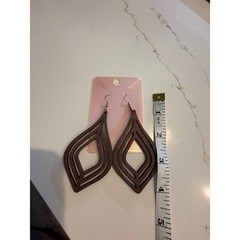 Brown Wooden Teardrop Dangle Earrings Boho Cutout Lightweight Statement