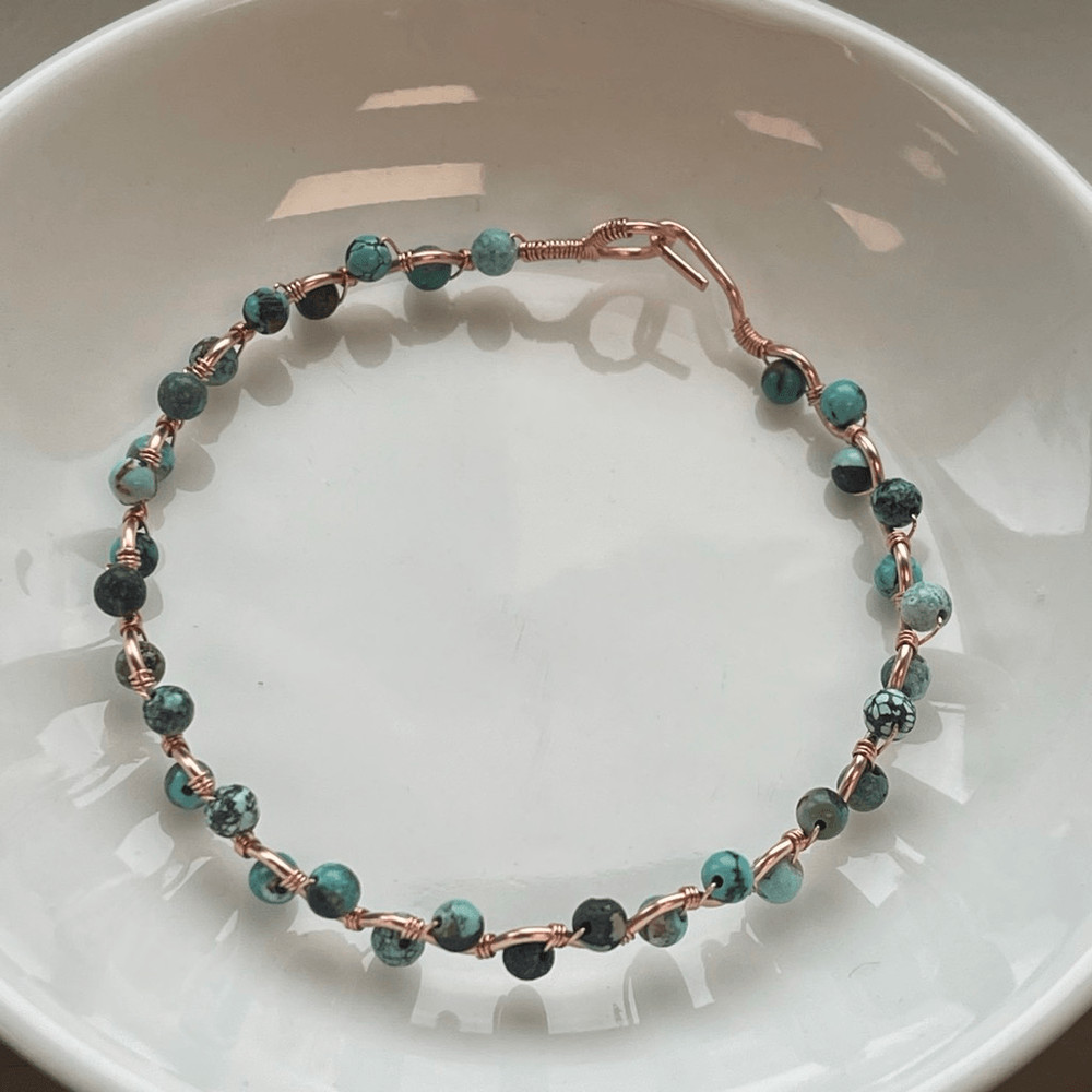 African turquoise 7” copper wire beaded beads handcrafted handmade dainty