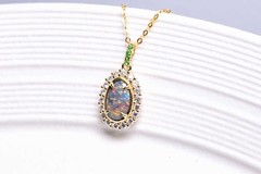 Halo Diamond Tsavorite Australian Black Opal Pendant ONLY 18k Yellow Gold