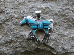 Southwestern Horse Stallion Sterling Silver 925 Turquoise Gemstone Pendant G50