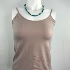 Handmade Necklace Green and Turquoise Magnesite, New Jade, Bronze Tone Spacers