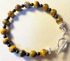 Tiger’s Eye/Black Onyx/8.5″/ Gemstone Bracelet (TEB-71)