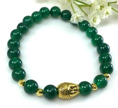 Green Jade beaded bracelet with gold Buddha pendant for men and women 8mm