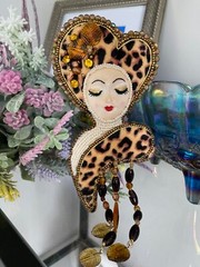 Brooch Handmade Beaded Art Doll Face Kitty Kate