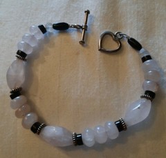 Handcrafted Rose Quartz Silver Bead Toggle Clasp Tennis Bracelet