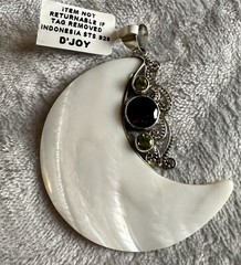 Bali Legacy White Shell Crescent Moon Multi Gemstone Pentant