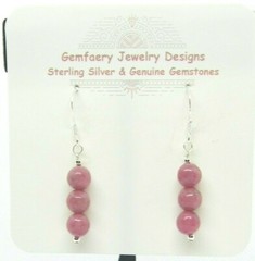 Sterling Silver Natural THULITE Gemstone Dangle Earrings #2189…Handmade USA