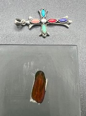 AHM 925 Sterling Silver Multi Faux Gemstone Cross Pendant 3.9g