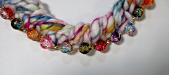 NECKLACE BRAIDED BEADED MULTI-COLORED W/GLASS CRACKLE BEADS HANDMADE 21.5″