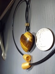 TrailerSpark Golden Tiger Eye Heart Pendant Necklace Waxed Cord Breakaway 18 In