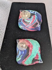 Handcrafted Colorful Polymer Clay Pierced Post Earrings Bluish Green Stone Read