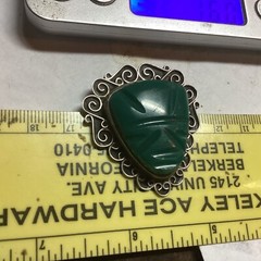 Chrysoprase Face Indigenous Pendant Sterling Silver 925 Taxco Region Circa 1949!