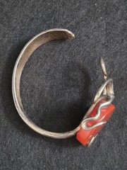 Artisan Fork Bracelet With Large Red-Agate/Carnelian Stone Silverplate