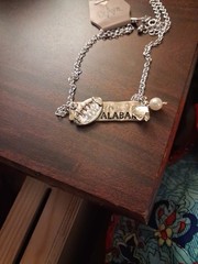 Alabama Necklace Feat. A Nameplate And Football And A Pearl. Made Of Silver