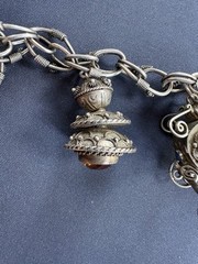 ANTIQUE ETRUSCAN REVIVAL CHARM BRACELET GYPSY 800 SILVER GLASS GEMSTONES 63g