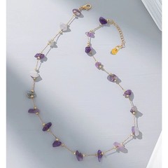 Handmade Amethyst Purple Gemstone Necklace Gold Adjstble Chain Raw Crystal Boho