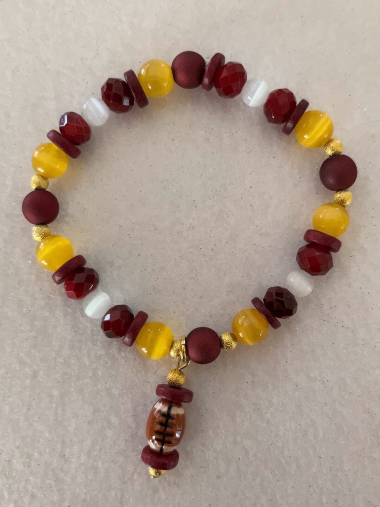 Washington Commanders Football Team Colors Beaded Stretch Bracelet/Burgundy&Gold