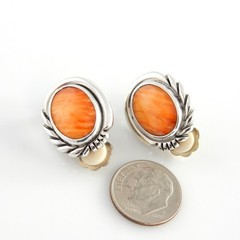 Handmade One of a Kind Spiny Oyster Sterling Silver Clip Earrings