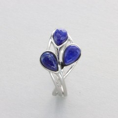 Triple Pear / Drop Blue LAPIS LAZULI Leaf Ring – 925 STERLING SILVER #102e