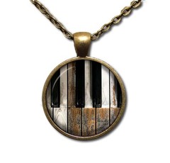 Rustic Piano Keys for Musicians – Handmade ROUND Glass Pendant Necklace