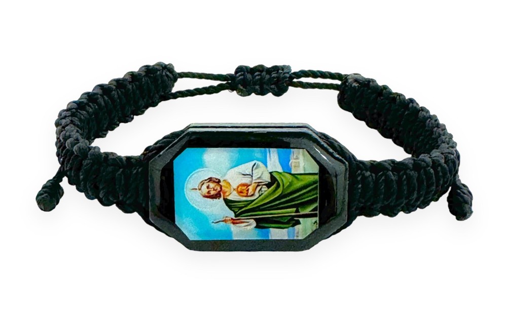 St. Jude Reversible Corded Adjustable Black Gold Pleated Bracelet Judas Pulsera