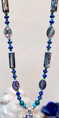 LOVELY Artisan Sterling Silver Malachite, Turquoise, Abalone Reversible Necklace