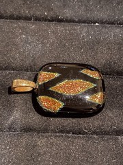 Handmade Dichroic Glass Pendant Black Copper Brown Glitter Shiny Abstract