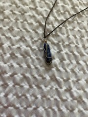 Natural Blue Soladite Handmade Point Necklace Hexagon Chain Silver Tone