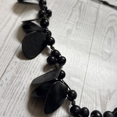 Handmade Black Wood Leaf Necklace Sandalwood Beads Adjustable Boho By JBeseda