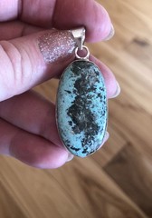 Artisan Rustic Aqua Blue Boulder Turquoise Brown Matrix Oval Pendant 1.75”