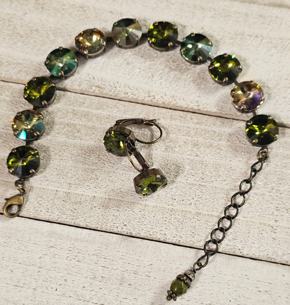 B1-13 Olive Army Green Crystal 12mm Cup Chain Bracelet Earring Jewelry Set
