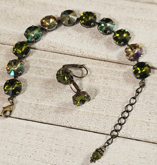 B1-13 Olive Army Green Crystal 12mm Cup Chain Bracelet Earring Jewelry Set