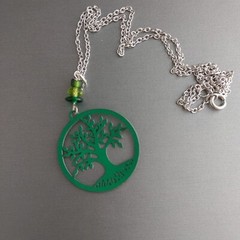 Retired Necklace Sienna Sky Green Tree of Life Pendant Hand Made in Colorado 18”