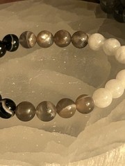 Moon Phase Stretch Bracelet 8mm 7” W/ S925 Accent Beads, Moonstone, And Agate