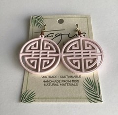 Medallion Earrings NEW Matte Pink Tagua Nut Open Work Asian-Style Lightweight