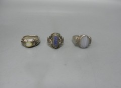 THREE ART DECO SILVER & STONE RINGS ALL SIGNED 2 SIZE 6.5, 1 SIZE 7.5