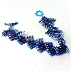 Handmade Beaded Statement Bracelet – Iridescent Blue & Purple Bugle Beads – T-Ba