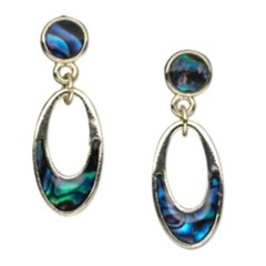 Organic Paua Abalone Shell Open Oval Swingy Gold Plated Post Earrings