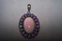 Artisan Sterling Silver Southwestern Pink Conch Purple Fire Opal Cluster Pendant