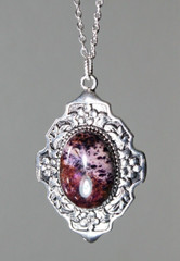 Sea Sediment Jasper Stone Pendant Necklace Purple Cabochon Beige Veins BOHO