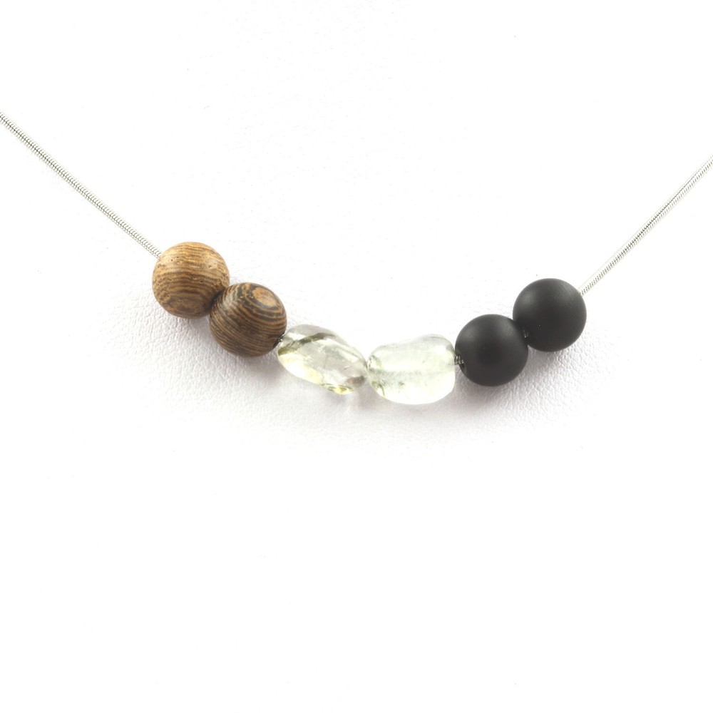 Brazilian Rutile Quartz Tourmaline Necklace + Matte Black Onyx Beads + Chain