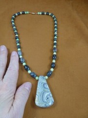 v730) 1-3/4″ Fordite Ford paint pendant opal + Picasso + Labradorite necklace