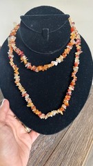 Natural Carnelian Gemstone Chip Bead Long Necklace